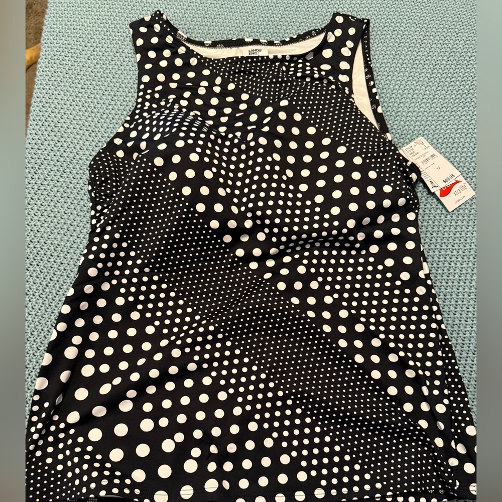 Lands' End Black and White Polka Dot Tankini